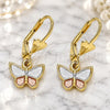 Oro Laminado Dangle Earring, Gold Filled Style Butterfly Design, Polished, Tricolor, 02.351.0090