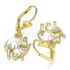 Oro Laminado Dangle Earring, Gold Filled Style Elephant Design, Polished, Tricolor, 02.351.0091