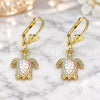 Oro Laminado Dangle Earring, Gold Filled Style Turtle Design, Polished, Tricolor, 02.351.0095