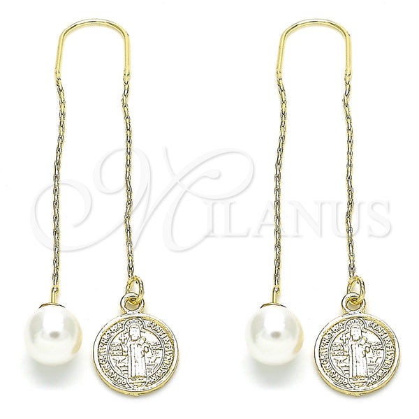 Oro Laminado Threader Earring, Gold Filled Style San Benito Design, Polished, Golden Finish, 02.351.0096