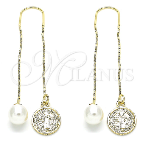 Oro Laminado Threader Earring, Gold Filled Style San Benito Design, Polished, Golden Finish, 02.351.0096