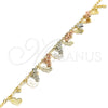 Oro Laminado Charm Anklet , Gold Filled Style Love and Heart Design, Polished, Tricolor, 03.331.0040.09 (03 MM Thickness, 9 Inches Length)