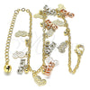 Oro Laminado Charm Anklet , Gold Filled Style Love and Heart Design, Polished, Tricolor, 03.331.0040.09 (03 MM Thickness, 9 Inches Length)