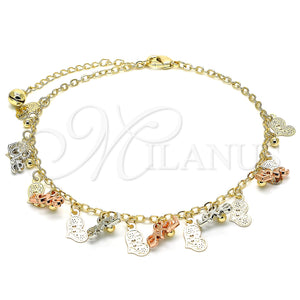 Gold Filled Anklet — Charm Anklet Love and Heart Design Polished Tricolor — main product view — SKU 132597 | Oro Laminado tobillera — Charm Anklet Love and corazón diseño pulido Tricolor — SKU 132597