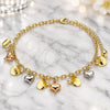 Oro Laminado Charm Anklet , Gold Filled Style Heart and Rattle Charm Design, with White Crystal, Polished, Tricolor, 03.331.0041.09 (03 MM Thickness, 9 Inches Length)