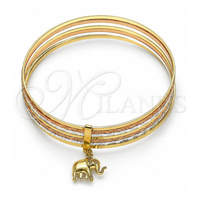 Oro Laminado Semanario Bangle, Gold Filled Style Elephant Design, Diamond Cutting Finish, Tricolor, 07.253.0001.06 (02 MM Thickness, Size 6 (2.75 Diameter))