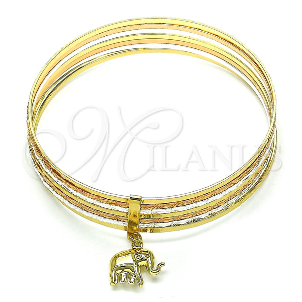 Oro Laminado Semanario Bangle, Gold Filled Style Elephant Design, Diamond Cutting Finish, Tricolor, 07.253.0001.06 (02 MM Thickness, Size 6 (2.75 Diameter))