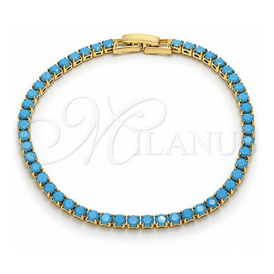 Oro Laminado Tennis Bracelet, Gold Filled Style with Turquoise Cubic Zirconia, Polished, Golden Finish, 03.130.0001.1.07 (03 MM Thickness, 8 Inches Length)