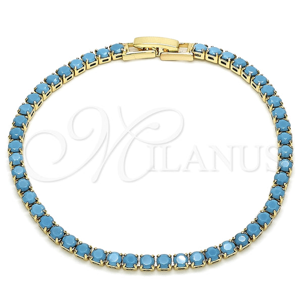 Gold Filled Bracelet — Tennis Bracelet with Turquoise Cubic Zirconia Polished 03. — main product view — SKU 132613 | Oro Laminado brazalete — Tennis Bracelet with Turquoise Cubic Zirconia pulido 03. — SKU 132613