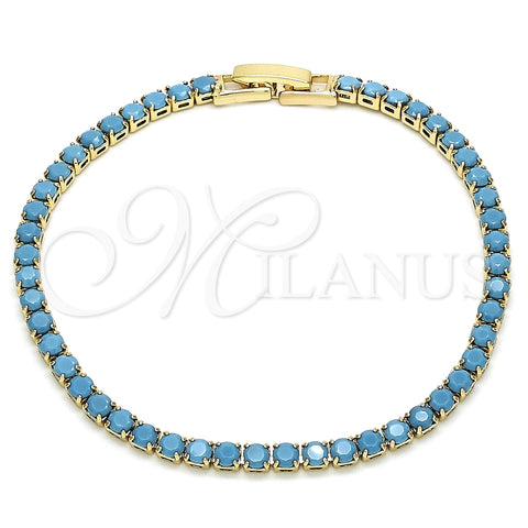 Oro Laminado Tennis Bracelet, Gold Filled Style with Turquoise Cubic Zirconia, Polished, Golden Finish, 03.130.0001.1.07 (03 MM Thickness, 8 Inches Length)
