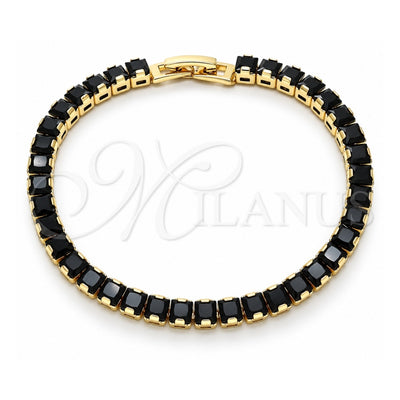 Oro Laminado Tennis Bracelet, Gold Filled Style Baguette Design, with Black Cubic Zirconia, Polished, Golden Finish, 03.130.0004.07 (05 MM Thickness, 7 Inches Length)