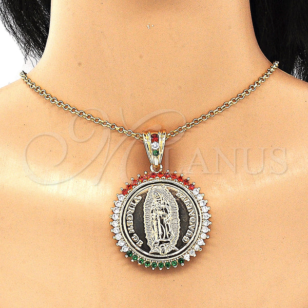 Gold Filled Pendant — Religious Pendant Guadalupe and Centenario Coin Design with — alternate product view — SKU 132625 | Oro Laminado dije — Religious Pendant Guadalupe and Centenario Coin diseño with — SKU 132625