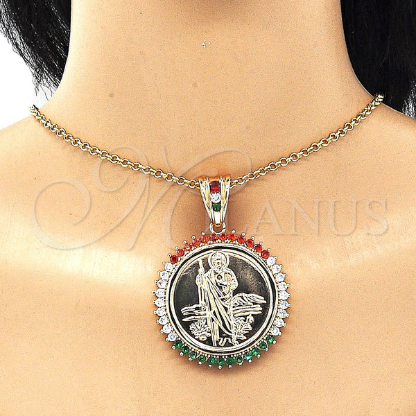 Gold Filled Pendant — Religious Pendant San Judas and Centenario Coin Design — alternate product view — SKU 132626 | Oro Laminado dije — Religious Pendant San Judas and Centenario Coin diseño — SKU 132626