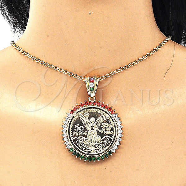 Gold Filled Pendant — Religious Pendant Centenario Coin Design with Multicolor Cubic — alternate product view — SKU 132627 | Oro Laminado dije — Religious Pendant Centenario Coin diseño with Multicolor Cubic — SKU 132627