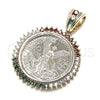 Oro Laminado Religious Pendant, Gold Filled Style Centenario Coin Design, with Multicolor Cubic Zirconia, Polished, Golden Finish, 05.63.1161.1