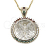 Oro Laminado Religious Pendant, Gold Filled Style Centenario Coin Design, with Multicolor Cubic Zirconia, Polished, Golden Finish, 05.63.1161.1