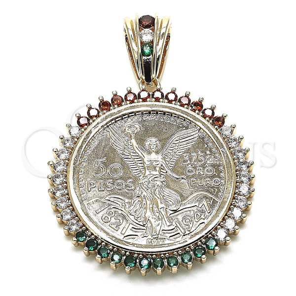 Gold Filled Pendant — Religious Pendant Centenario Coin Design with Multicolor Cubic — main product view — SKU 132627 | Oro Laminado dije — Religious Pendant Centenario Coin diseño with Multicolor Cubic — SKU 132627