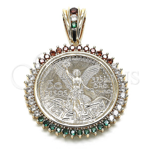 Gold Filled Pendant — Religious Pendant Centenario Coin Design with Multicolor Cubic — main product view — SKU 132627 | Oro Laminado dije — Religious Pendant Centenario Coin diseño with Multicolor Cubic — SKU 132627