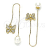 Oro Laminado Threader Earring, Gold Filled Style Butterfly Design, with White Micro Pave, Polished, Golden Finish, 02.210.0335