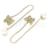 Oro Laminado Threader Earring, Gold Filled Style Butterfly Design, with White Micro Pave, Polished, Golden Finish, 02.210.0335