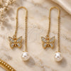 Oro Laminado Threader Earring, Gold Filled Style Butterfly Design, with White Micro Pave, Polished, Golden Finish, 02.210.0335