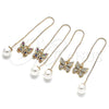 Oro Laminado Threader Earring, Gold Filled Style Butterfly Design, with White Micro Pave, Polished, Golden Finish, 02.210.0335