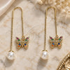 Oro Laminado Threader Earring, Gold Filled Style Butterfly Design, with Multicolor Micro Pave, Polished, Golden Finish, 02.210.0335.1