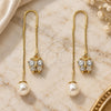 Oro Laminado Threader Earring, Gold Filled Style Butterfly Design, with White Micro Pave, Polished, Golden Finish, 02.210.0337
