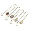 Oro Laminado Threader Earring, Gold Filled Style Butterfly Design, with White Micro Pave, Polished, Golden Finish, 02.210.0337