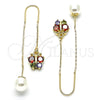 Oro Laminado Threader Earring, Gold Filled Style Butterfly Design, with Multicolor Micro Pave, Polished, Golden Finish, 02.210.0337.1