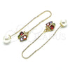 Oro Laminado Threader Earring, Gold Filled Style Butterfly Design, with Multicolor Micro Pave, Polished, Golden Finish, 02.210.0337.1