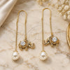 Oro Laminado Threader Earring, Gold Filled Style Elephant Design, with White Micro Pave, Polished, Golden Finish, 02.210.0338