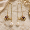 Oro Laminado Threader Earring, Gold Filled Style Elephant Design, with Garnet Micro Pave, Polished, Golden Finish, 02.210.0338.1
