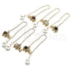 Oro Laminado Threader Earring, Gold Filled Style Elephant Design, with Garnet Micro Pave, Polished, Golden Finish, 02.210.0338.1