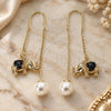 Oro Laminado Threader Earring, Gold Filled Style Elephant Design, with Black Micro Pave, Polished, Golden Finish, 02.210.0338.2