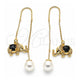 Oro Laminado Threader Earring, Gold Filled Style Elephant Design, with Black Micro Pave, Polished, Golden Finish, 02.210.0338.2