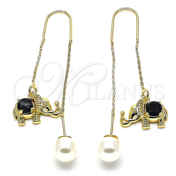Gold Filled Ring — Threader Earring Elephant Design with Black Micro Pave — main product view — SKU 132640 | Oro Laminado anillo — Threader Earring Elephant diseño with negro Micro Pave — SKU 132640