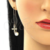 Oro Laminado Threader Earring, Gold Filled Style Cross Design, with Multicolor Micro Pave, Polished, Golden Finish, 02.210.0339.1