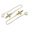 Oro Laminado Threader Earring, Gold Filled Style Cross Design, with Multicolor Micro Pave, Polished, Golden Finish, 02.210.0339.1