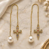 Oro Laminado Threader Earring, Gold Filled Style Cross Design, with Multicolor Micro Pave, Polished, Golden Finish, 02.210.0339.1