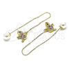 Oro Laminado Threader Earring, Gold Filled Style Elephant Design, with Multicolor Micro Pave, Polished, Golden Finish, 02.210.0340.1