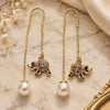 Oro Laminado Threader Earring, Gold Filled Style Elephant Design, with Multicolor Micro Pave, Polished, Golden Finish, 02.210.0340.1
