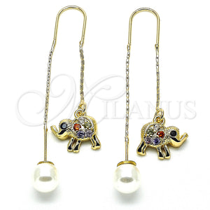 Gold Filled Ring — Threader Earring Elephant Design with Multicolor Micro Pave — main product view — SKU 132644 | Oro Laminado anillo — Threader Earring Elephant diseño with Multicolor Micro Pave — SKU 132644