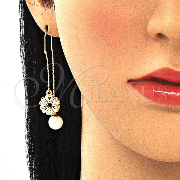 Gold Filled Ring — Threader Earring Flower and Heart Design with White — alternate product view — SKU 132647 | Oro Laminado anillo — Threader Earring flor and corazón diseño with blanco — SKU 132647
