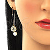 Oro Laminado Threader Earring, Gold Filled Style Flower and Heart Design, with White Micro Pave, Polished, Golden Finish, 02.210.0342