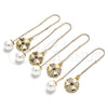 Oro Laminado Threader Earring, Gold Filled Style Flower and Heart Design, with White Micro Pave, Polished, Golden Finish, 02.210.0342