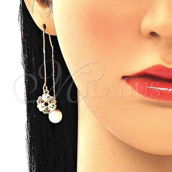 Gold Filled Ring — Threader Earring Flower and Heart Design with Multicolor — alternate product view — SKU 132648 | Oro Laminado anillo — Threader Earring flor and corazón diseño with Multicolor — SKU 132648