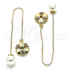 Oro Laminado Threader Earring, Gold Filled Style Flower and Heart Design, with Multicolor Micro Pave, Polished, Golden Finish, 02.210.0342.1