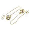 Oro Laminado Threader Earring, Gold Filled Style Flower and Heart Design, with Multicolor Micro Pave, Polished, Golden Finish, 02.210.0342.1