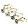Oro Laminado Dangle Earring, Gold Filled Style with White and Black Micro Pave, Polished, Golden Finish, 02.210.0343